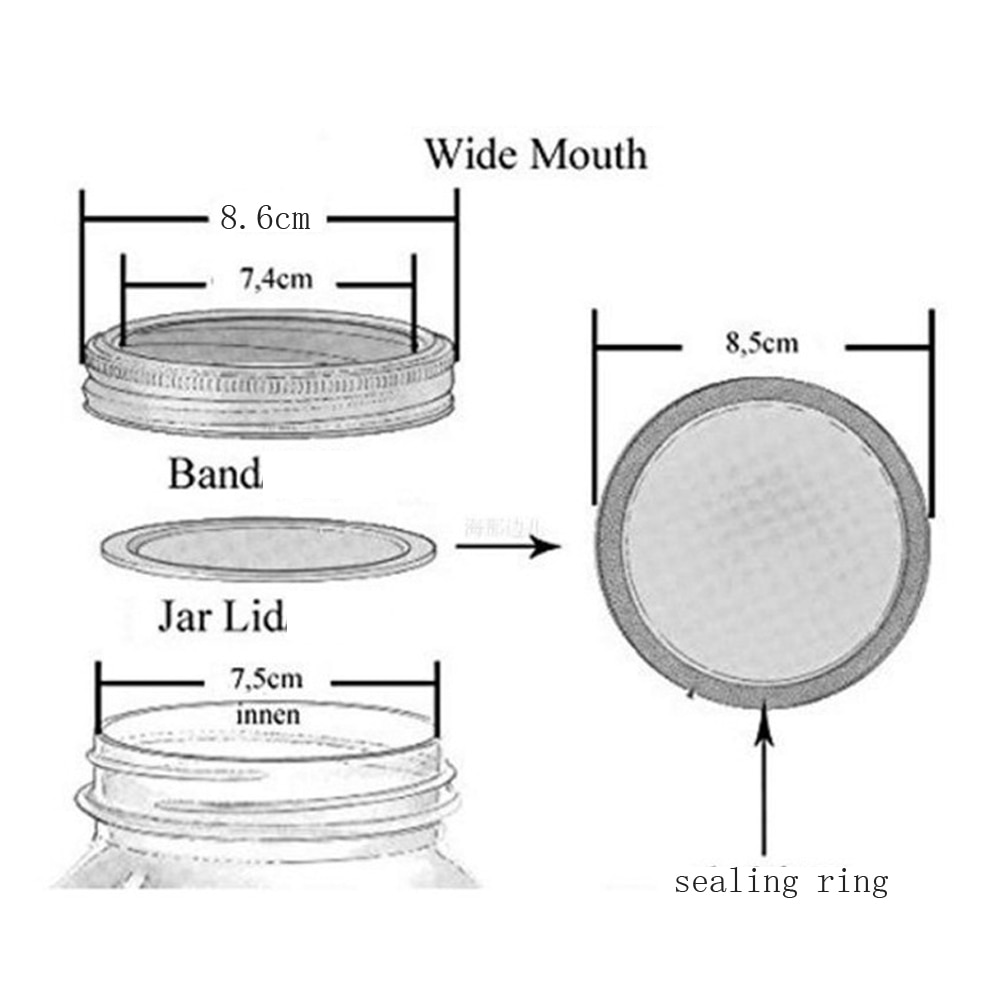 70/86mm Mason Jar Lids with Discs Wide Mouth Canning Mug Glass Lid Stainless Steel Top Covers Rust Resistant Screw Bands Rings