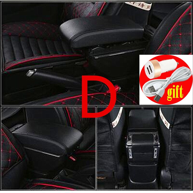 For Fiat 500 armrest box USB Charging heighten Double layer central content holder ashtray accessories: D Black black line