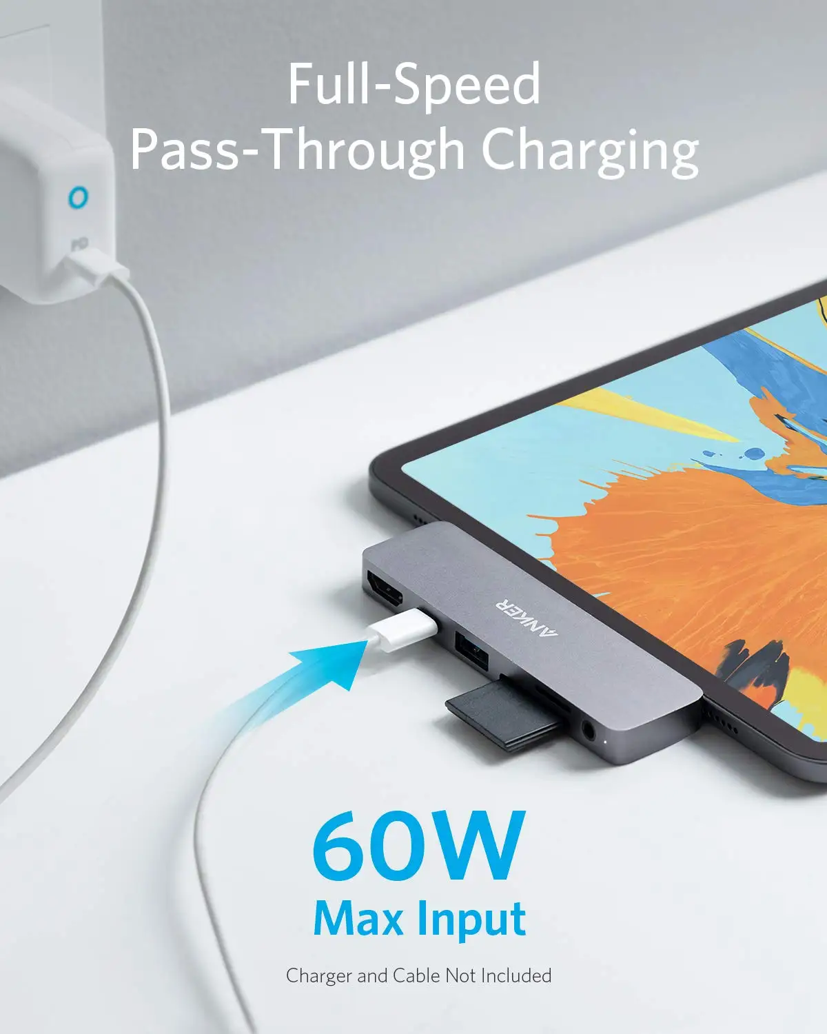 Anker USB C Hub for iPad Pro, PowerExpand Direct 6-in-1 Adapter, with 60W Power , 4K HDMI, Audio, USB 3.0, SD and microS