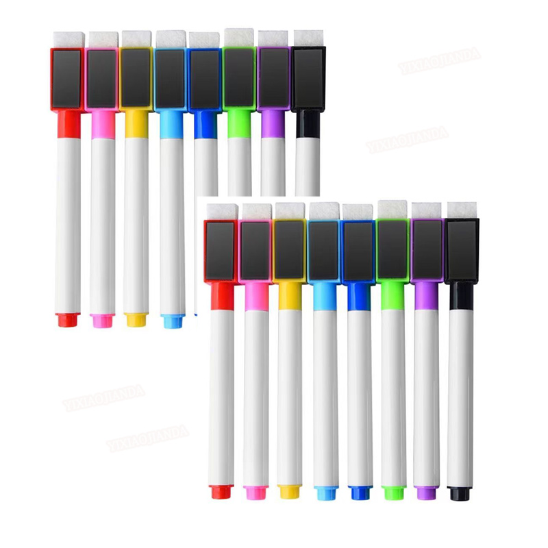 16 stuks 8 kleuren kinderwhiteboardpen leraren en studenten magnetisch absorbeerbaar whiteboard kleurrijke grote capaciteit borstel: WHITE