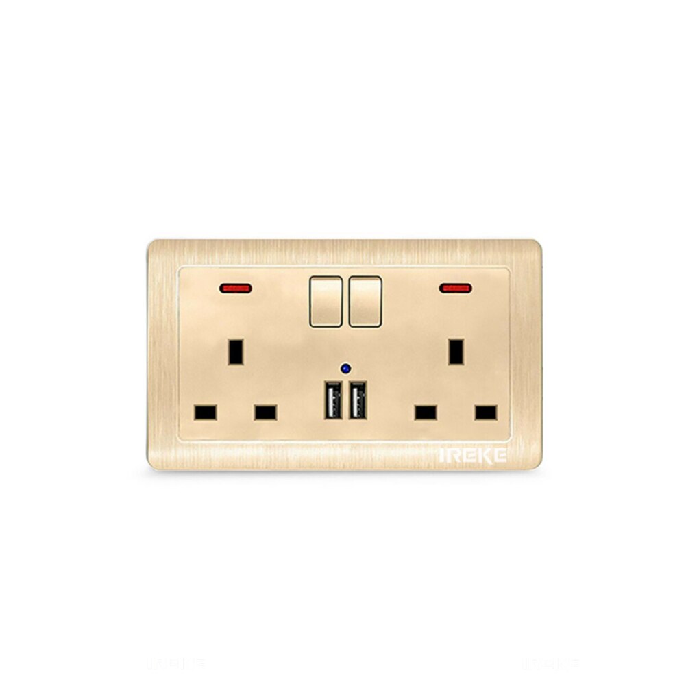 13A Dubbele Muur Uk Plug Socket 2 Gang Multifunctionele Socket Met Usb Lader 2 Port Muur Outlets Vlakke Plaat huis Decor: D