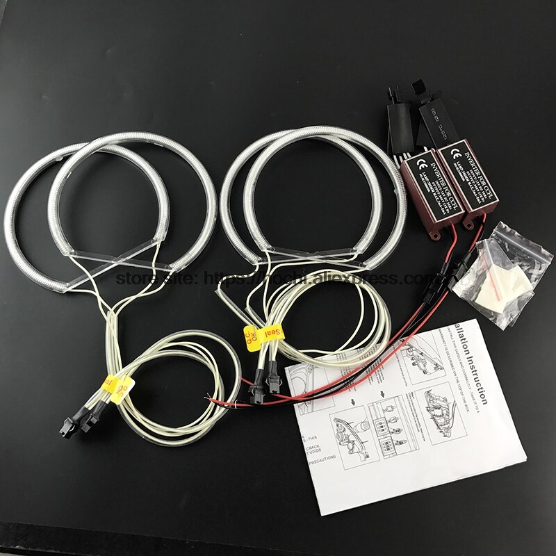 HochiTech-Kit de luces CCFL tipo ojo de ángel para BMW, set con 4 aros de luz blanca cálida de 131mm para los modelos BMW E36, E38, E39, E46 con el proyector original