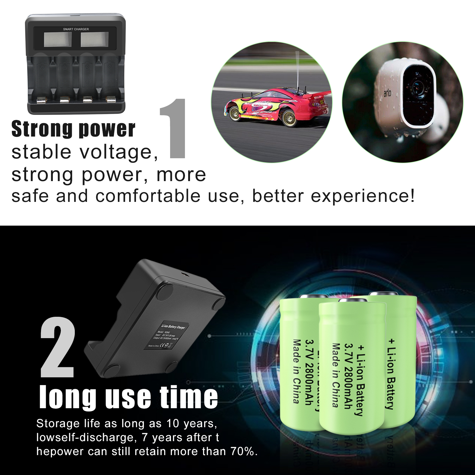 2800mAh Rechargeable 3.7V Li-ion 16340 Batteries CR123A Battery for LED Flashlight Travel Wall Charger 16340 CR123A Battery