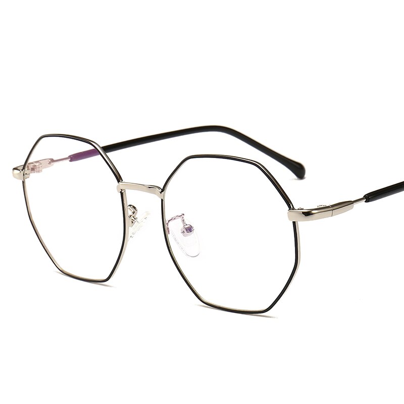 Octagon Glasses Frame Stylish Women Clear Glasses Brand lentes opticos mujer Nerd Frames Oculos de grau feminino: Black Silver