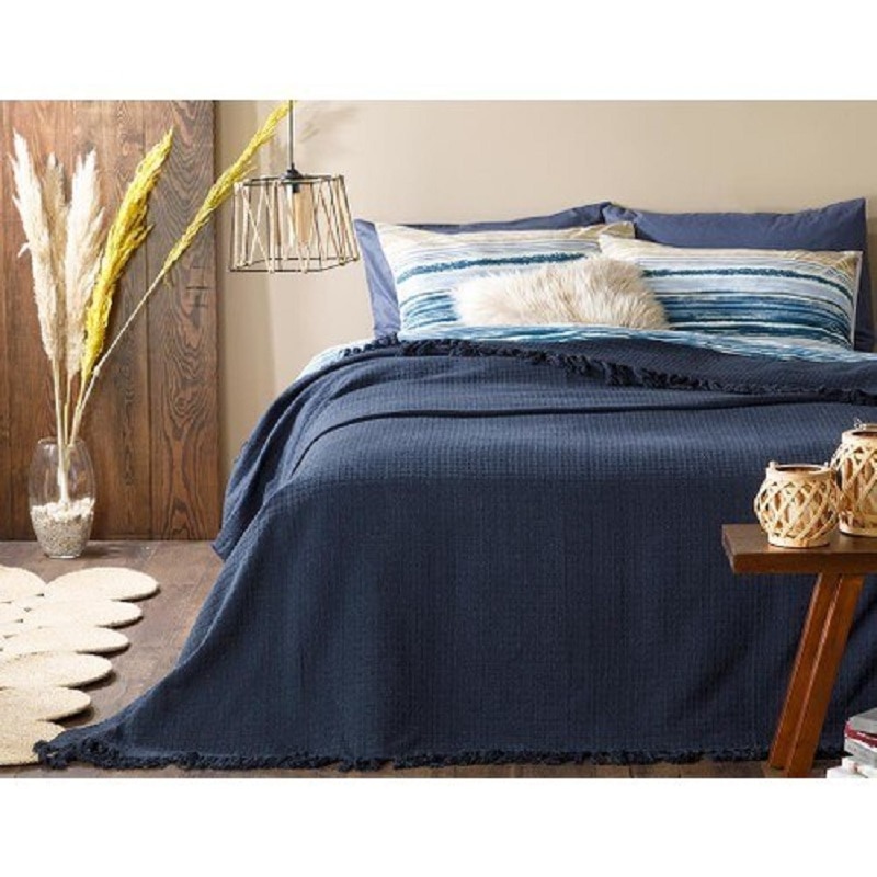 Engels Thuis Plaid Katoen Dubbel Bed Cover 240 X260 Cm Navy Blauw/Bordeaux/Grijs Dubbele, Katoen: Navy blue