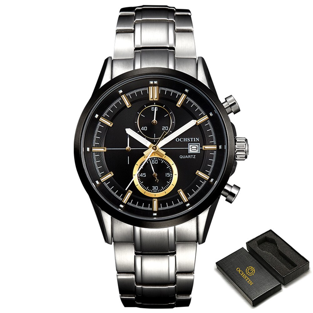 Ochstin Horloges Voor Mannen Polshorloge 30ATM Waterdichte Sport Outdoor Classic Man Quartz Mode Horloge Datum Klok Relogio Masculino: silver black gold
