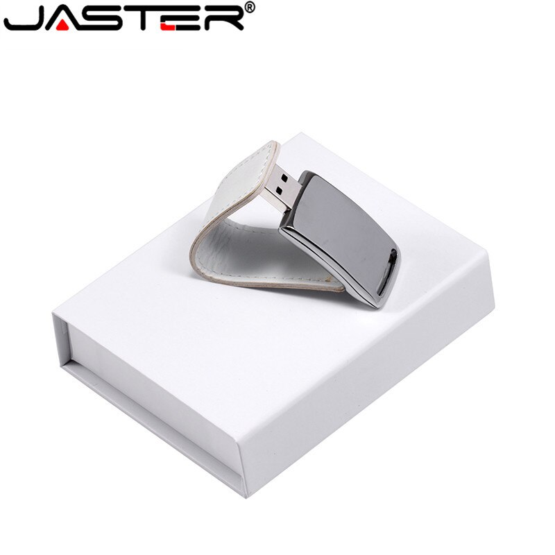 JASTER (più di 10PCS libero LOGO) USB 2.0 in pelle bianca + box pendrive usb flash drive 4GB 8GB 16GB 32GB 64GB di archiviazione esterna