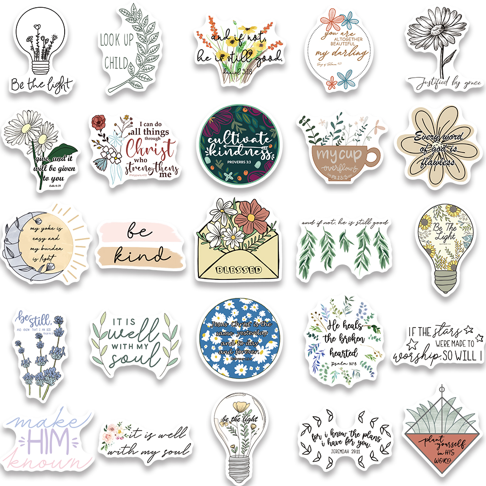 50 Stuks Esthetische Jezus Bijbel Offerte Stickers Voor Laptop Telefoon Bagage Gitaar Helm Waterdichte Graffiti Auto Stickers