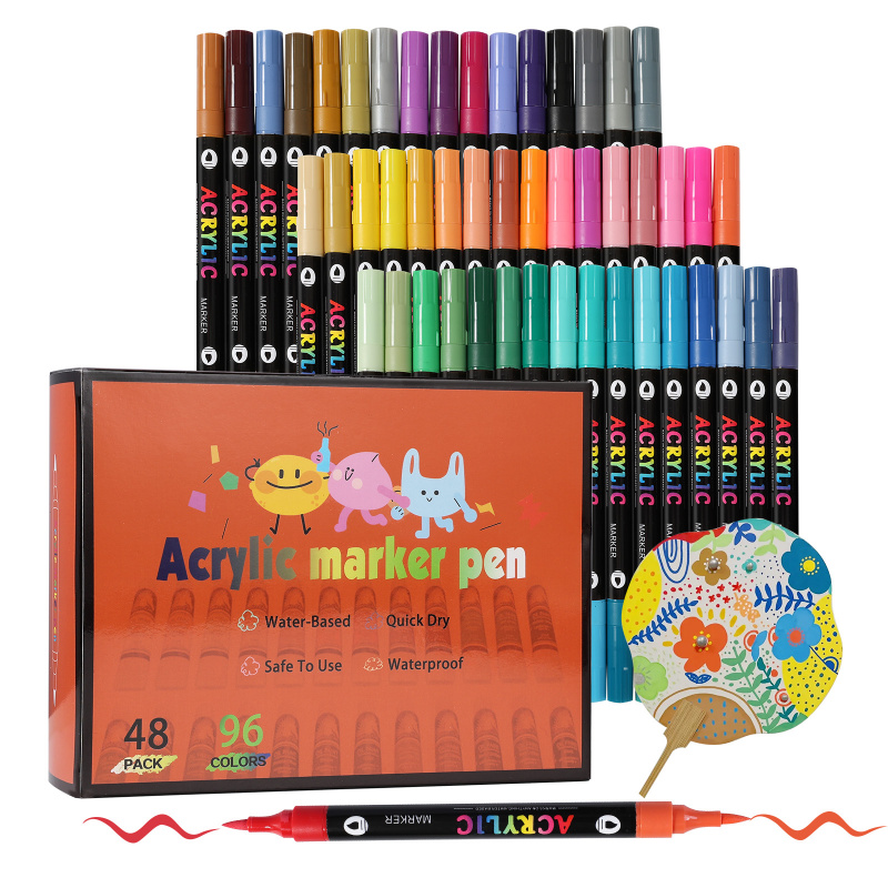 96 colors acrylic paint markers pens set 48 pack dual tip acrylic paint markers with brush tip and fine rock painting