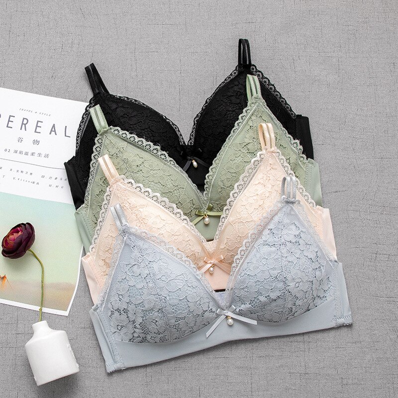 Girl Bra Beautiful Lace Pattern Bra Underwear Wireless Small Chest Gather Summer Thin Comfortable And Adjustable Girl Bra