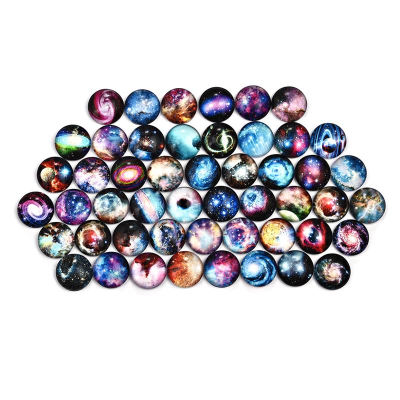 50Pcs Starry Sky Pattern Flat Glass Cabochons Cameo Jewelry Making Fit 12mm 20mm 25mm Blank Base Setting Earrings Necklace DIY