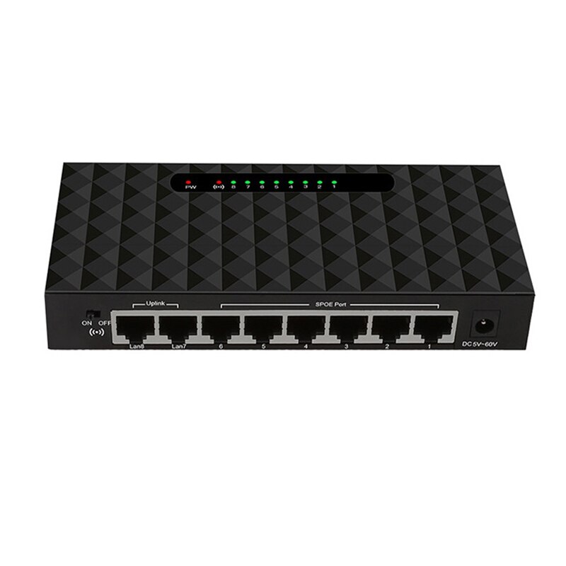 8 Port 10/100Mbps SPOE Fast Ethernet Network Switch Lan Hub Ethernet Smart Switcher for NVR Router Support 5-60V Power Supply: No Power Adapter