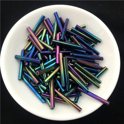500g/ pakke 2.5*20mm lang størrelse sølv kerne tjekkisk glas frø bugle perler rør til smykker beklædningsgenstand tilbehør perler til tøj: Ab sort