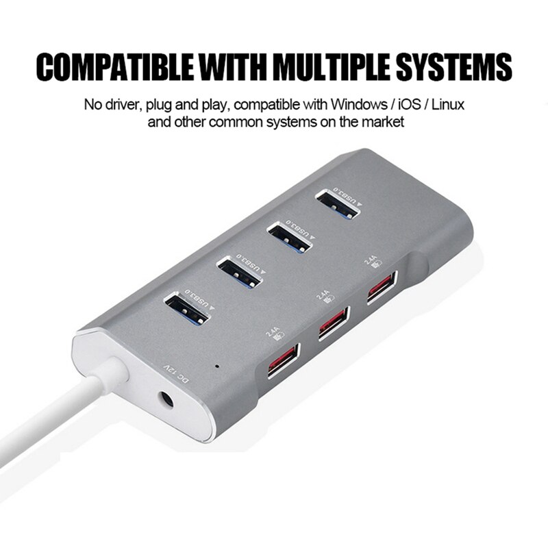 USB3.0 Hub 4 Poorten + 3 Poorten 2.4A Snel Opladen Poort 7 Port Hub