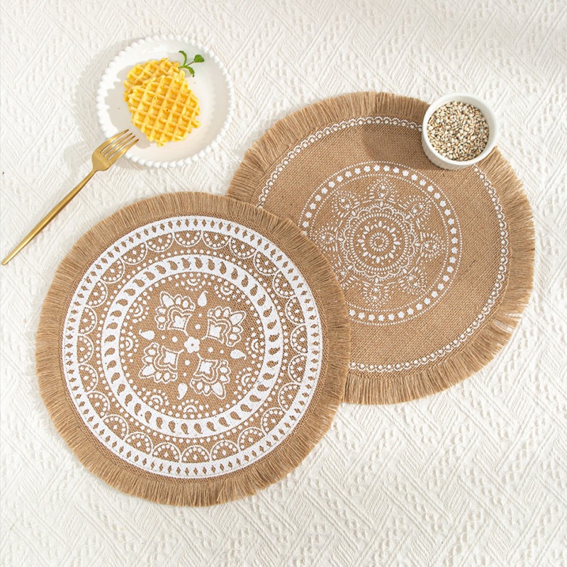 Coffee Cup Mats Woven Placemats Printed Jute Placemats Tassel Placemat Vase Cushions Furniture Decoration Heat Insulation