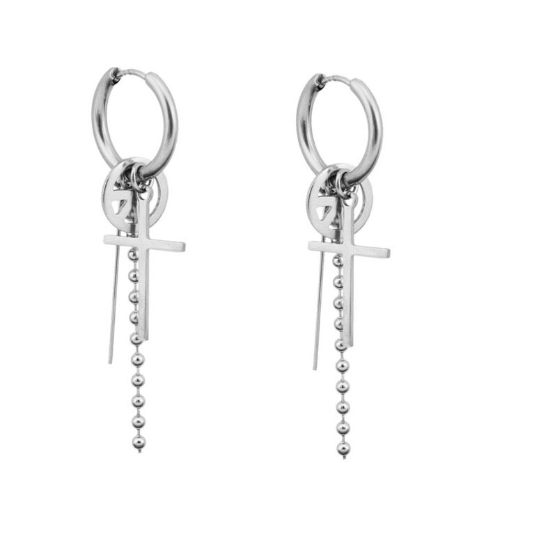 Pendientes de Punk para hombre, aretes cruzados de acero inoxidable con Clip de cadena, sin Piercing, pendiente de oreja para hombre y niño, joyería: EDH010311