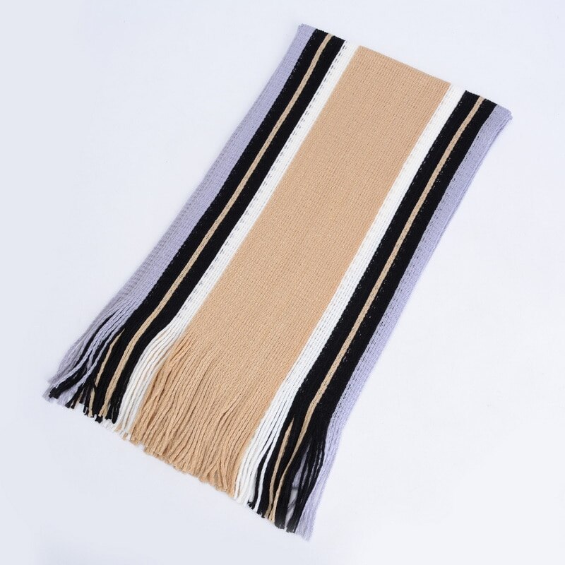 Winter Scarf Men Striped Cotton Scarf Male Brand Shawl Wrap Knit Cashmere Bufandas Long Tassel Scarf Men: beige