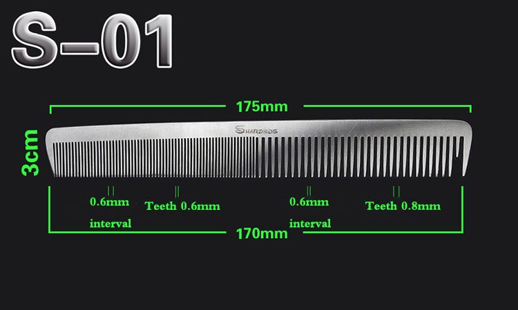 Metal titanium steel comb hair salon set comb strong and rust-free comb Non-slip and wear-resistant: 001