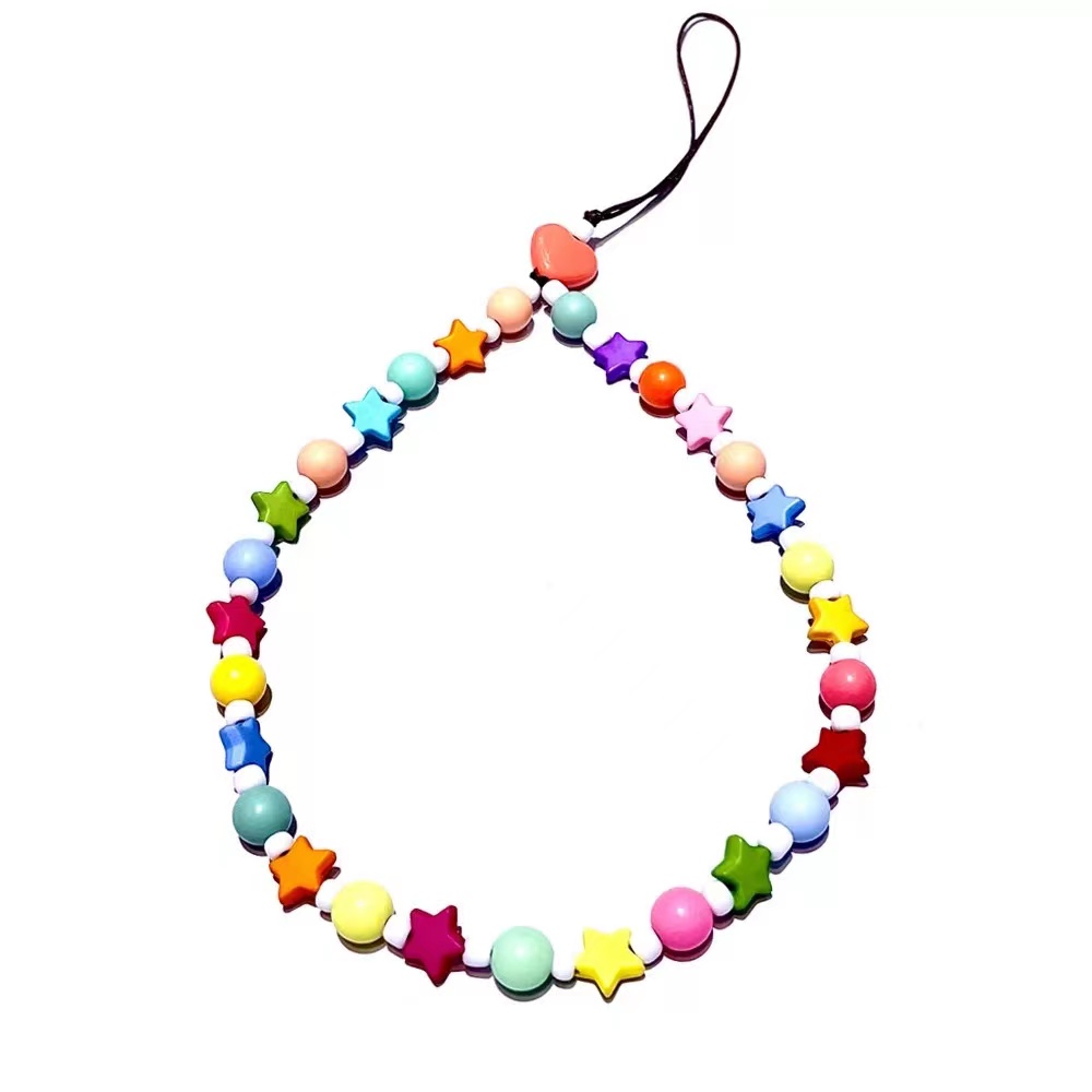 Blauwe Ster Bohemian Rainbow Star Mobiele Telefoon Keten Voor Vrouwen Acryl Regenboog Hart Geometrische Kralen Mobiele Telefoon Keten: Donker Goud