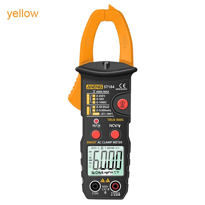 Intelligent Digital Multimeter Clamp Meter Multifunction Electrician Voltmeter High-precision Identification Measurement: Yellow