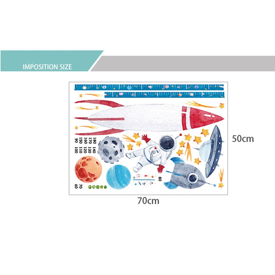 Rocket Height Measure Wall Sticker For Kids Rooms Nursery Room Decoration Space Astronaut Growth Chart Mural Decals Art Poster