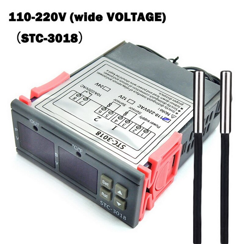 Dobbelt digital inkubatortermostat temperaturregulator to relæudgange termoregulator varmekøling stc -3008 3018 mh-1210w: Stk -3018 110-220v