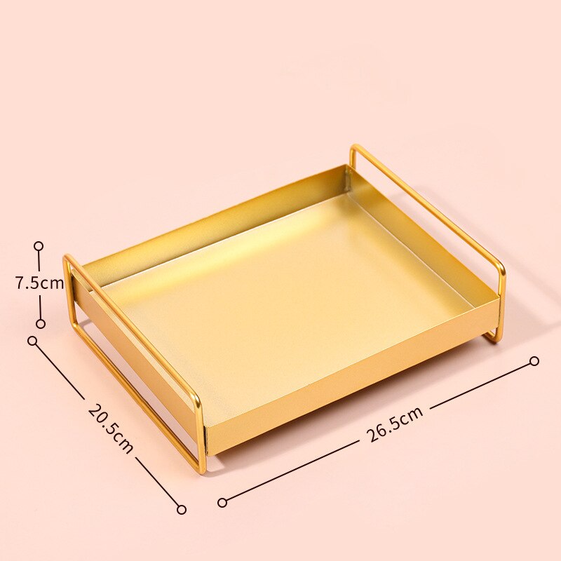Iron rectangular metal tray, home decoration, desktop cosmetics, jewelry storage tea tray: Brown