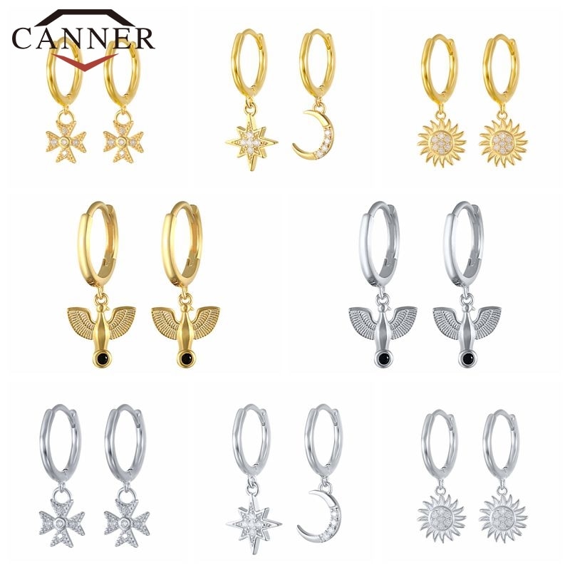 CANNER 925 Sterling Sliver Hoop Earrings for Women Dove & Star & Moon Cross Dangle Earrings Piercing Earring Jewelry pendientes