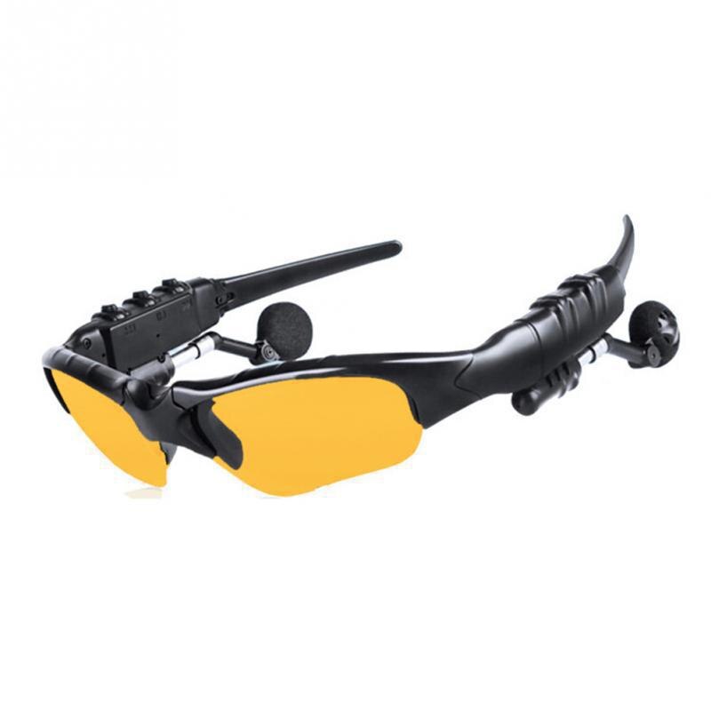Stereo-oordopjes draadloze headset met microkleurige bril zonnebril voor rijden fietsen sport ruisonderdrukking hoofdtelefoon: YELLOW