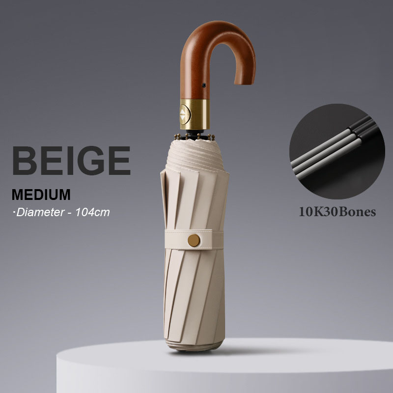 Paraguas automático de lujo reforzado para hombre, 30 huesos, resistente al viento, fuerte, 125CM, mango de madera grande, resistente al agua, para negocios: Azul