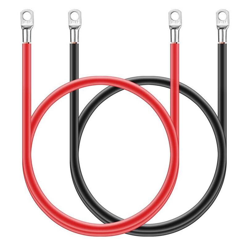 2Pcs 50Cm 5awg 100a Koperdraad Negatieve Batterij Grond Kabel Terminal Kit 16 Vierkante Batterij Connection Cable Cord lijn Met Lug