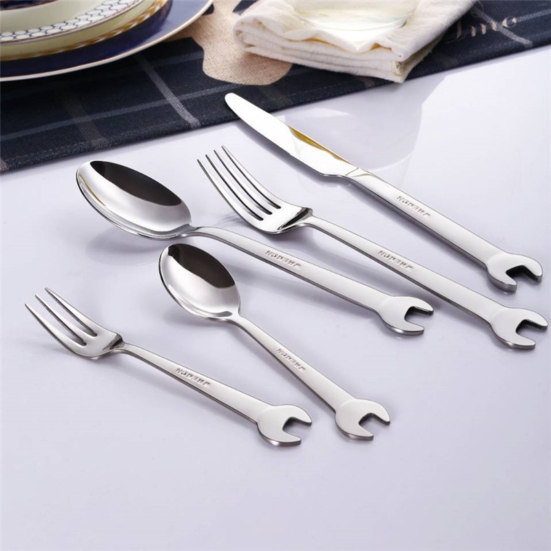 Stainless Steel Wrench Shape Dinnerware Set Cutlery knife Utensils Kitchen Accessories Dinner Forks Spoons Camping
