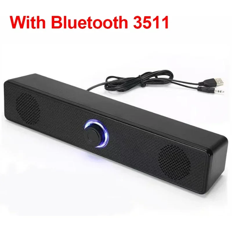 Trådlös bluetooth- och pc-soundbar-högtalare med kabelanslutning usb-driven soundbar för tv pc bärbar dator gaming hemmabio surroundljudsystem: Svart