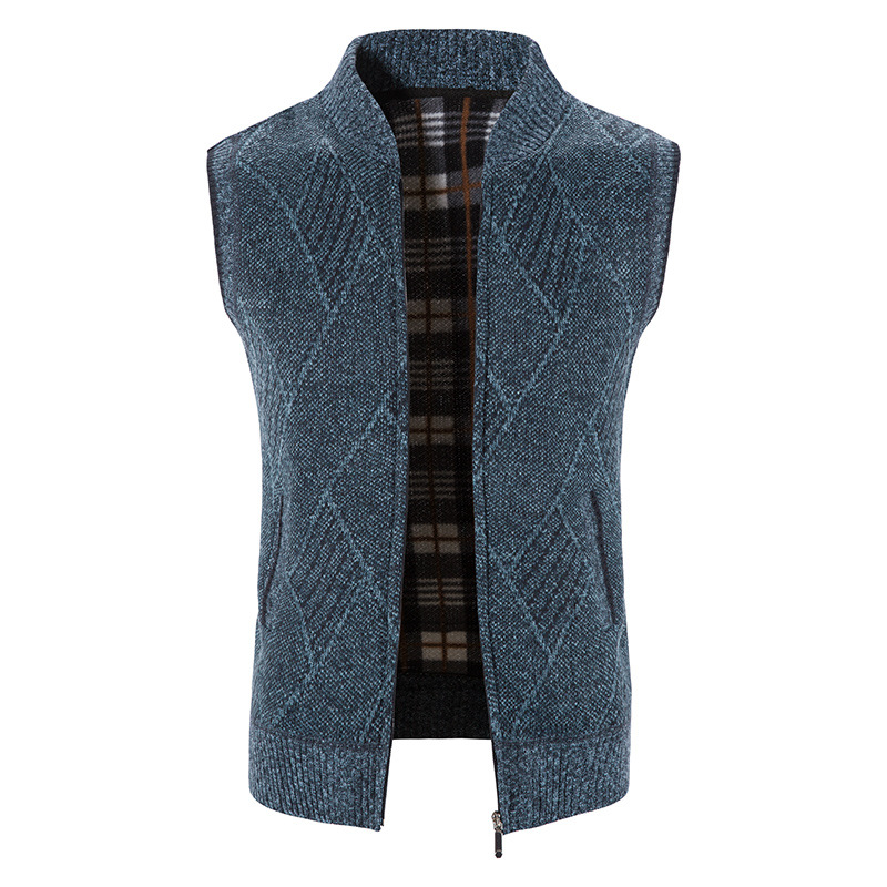 Heren Trui Gebreide Vest Mannen Vesten Sweather Mannen Kleding Koreaanse Vest Verdikte Mannen Jas Comfort Rits Mode Kleding: Blue / L