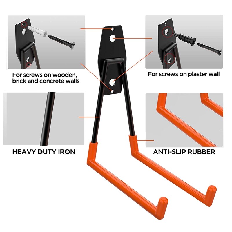 10 Pack Garage Storage Utility Double Hooks, for Organizing Power Tools,Ladders,Bulk Items