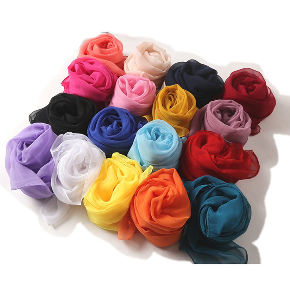 Four Seasons Women Plain Color Thin Soft Beach Thin Silky Georgette Scarf Shawls Long Wraps Beach Sunscreen Hijab