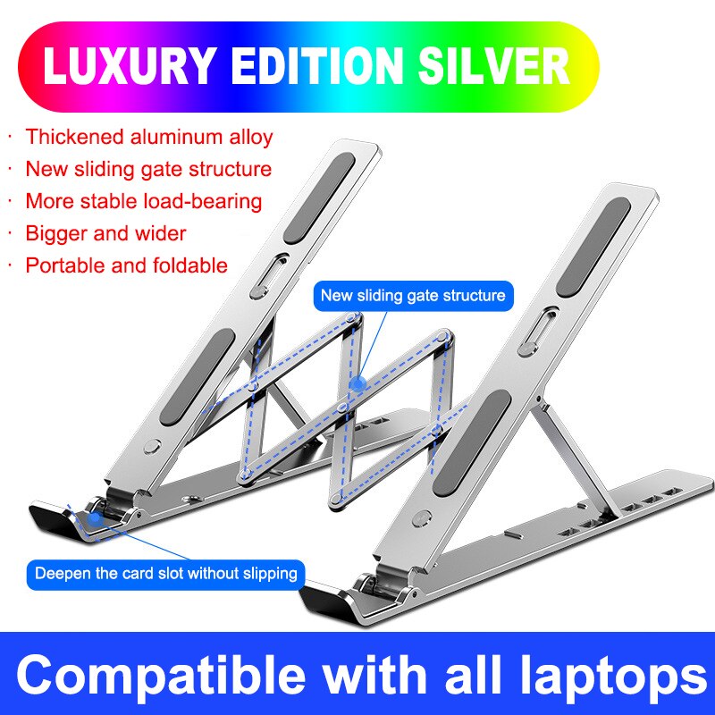 Draagbare Laptop Stand Aluminium Opvouwbare Notebook Ondersteuning Laptop Base Macbook Pro Holder Verstelbare Beugel Computer Accessoires: Silver luxury