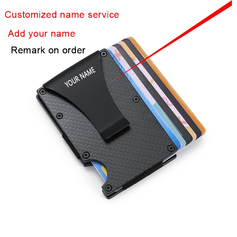 Slim Aluminum RFID Magic Wallet Carbon Fiber Card Holder fit 6 Bussiness Cards for Women& Mens: Black  add name