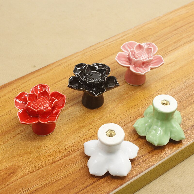 43mm farverige keramiske blomsterskabsknapper dørtrækhåndtag skabskuffe garderobemøbler håndtagsknapper