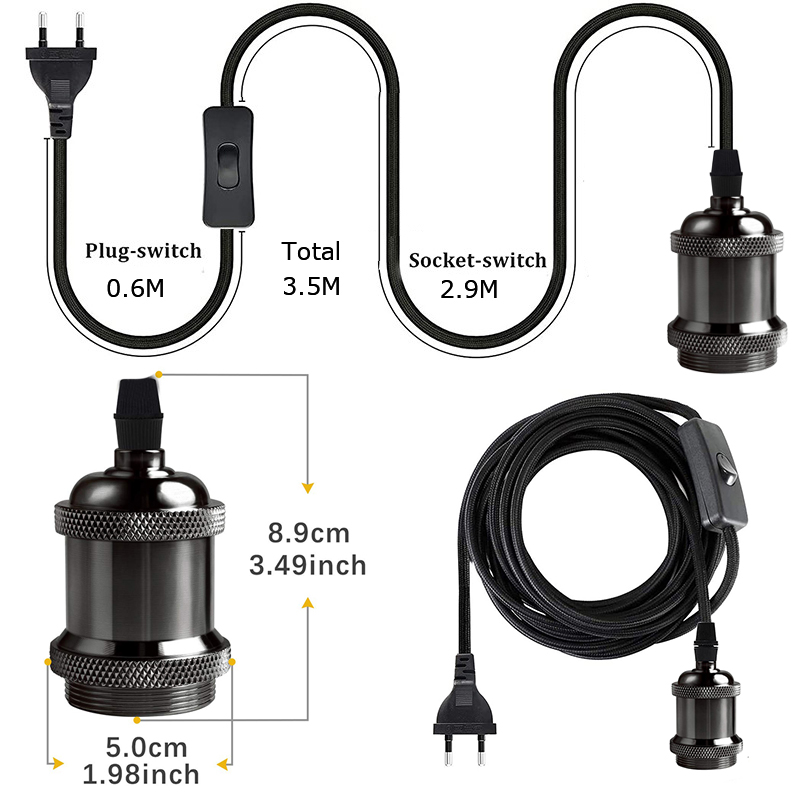 Support de lampe suspendue en métal E27, 3.5M, avec câble et prise, avec prise ue, câble de lampe Vintage: Orange