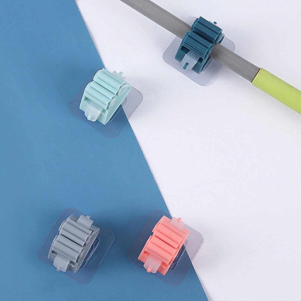 No Punching Hanging Mop Rack Bathroom Mop Hooks Sticky Hook Holders Broom Hanger Deck Mop Clip Multicolor PVC Adhesive Hooks