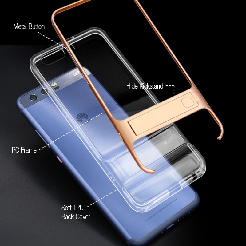 Armor Cover Cases for Huawei P10 P 10 Plus Case Silicone Cover 3D Kickstand Hybrid 360 Protection Cell Phone Back Fundas Carcasa