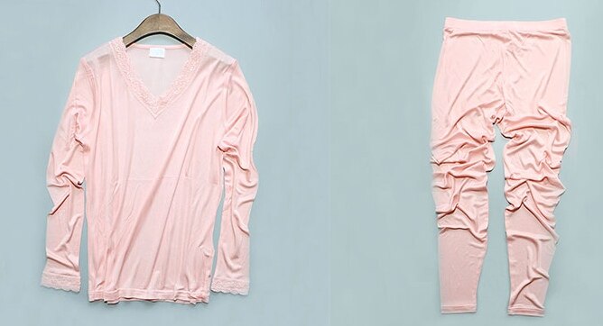 50%  silke 50%  viskose dameunderlag varmt termisk undertøy lange underbukser sett ml xl  sg382: Rosa / M