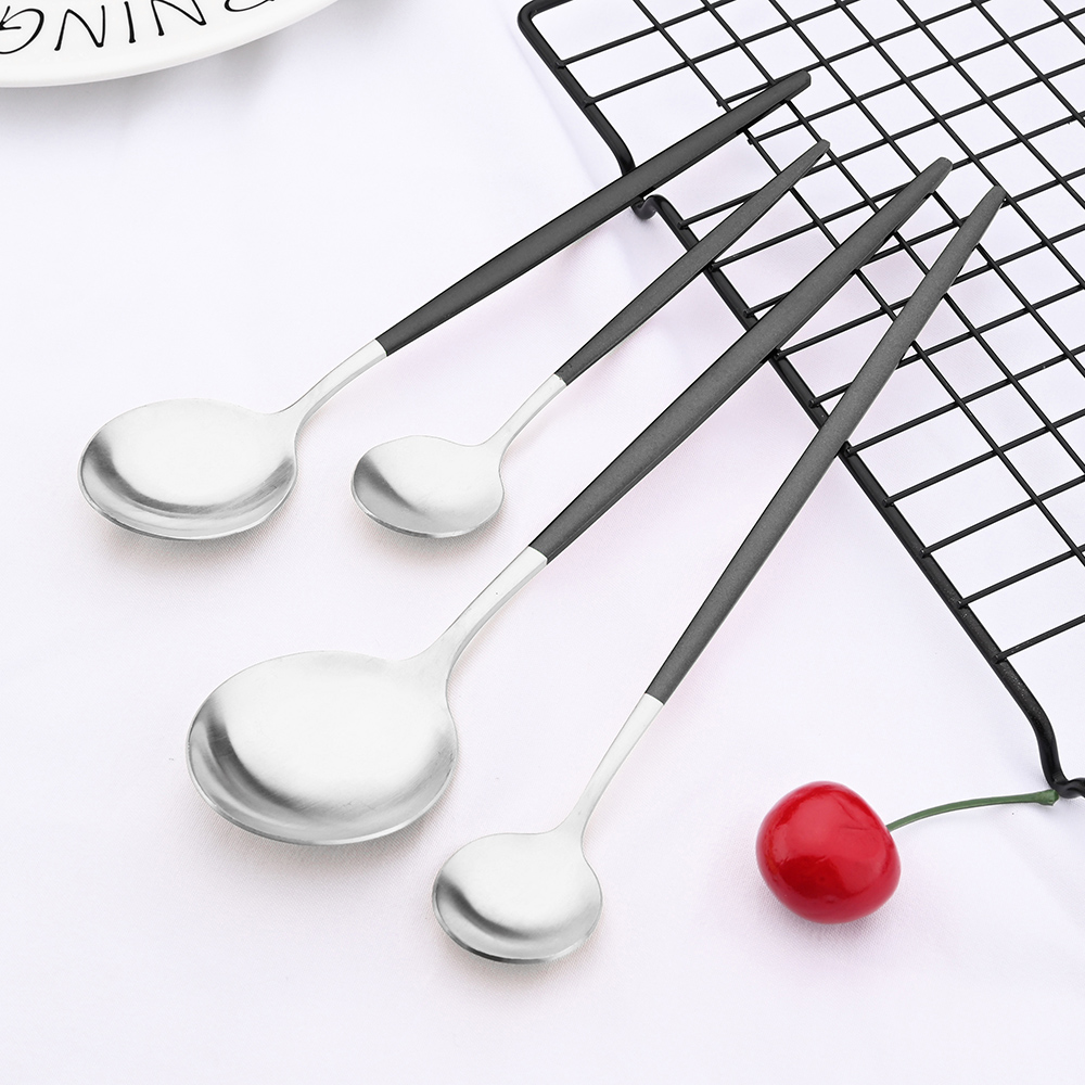 Mat Zwart Zilver Bestek Set Keuken Servies Restaurant Upscale Westerse Servies Diner Mes Vork Koffie Lepel Bestek