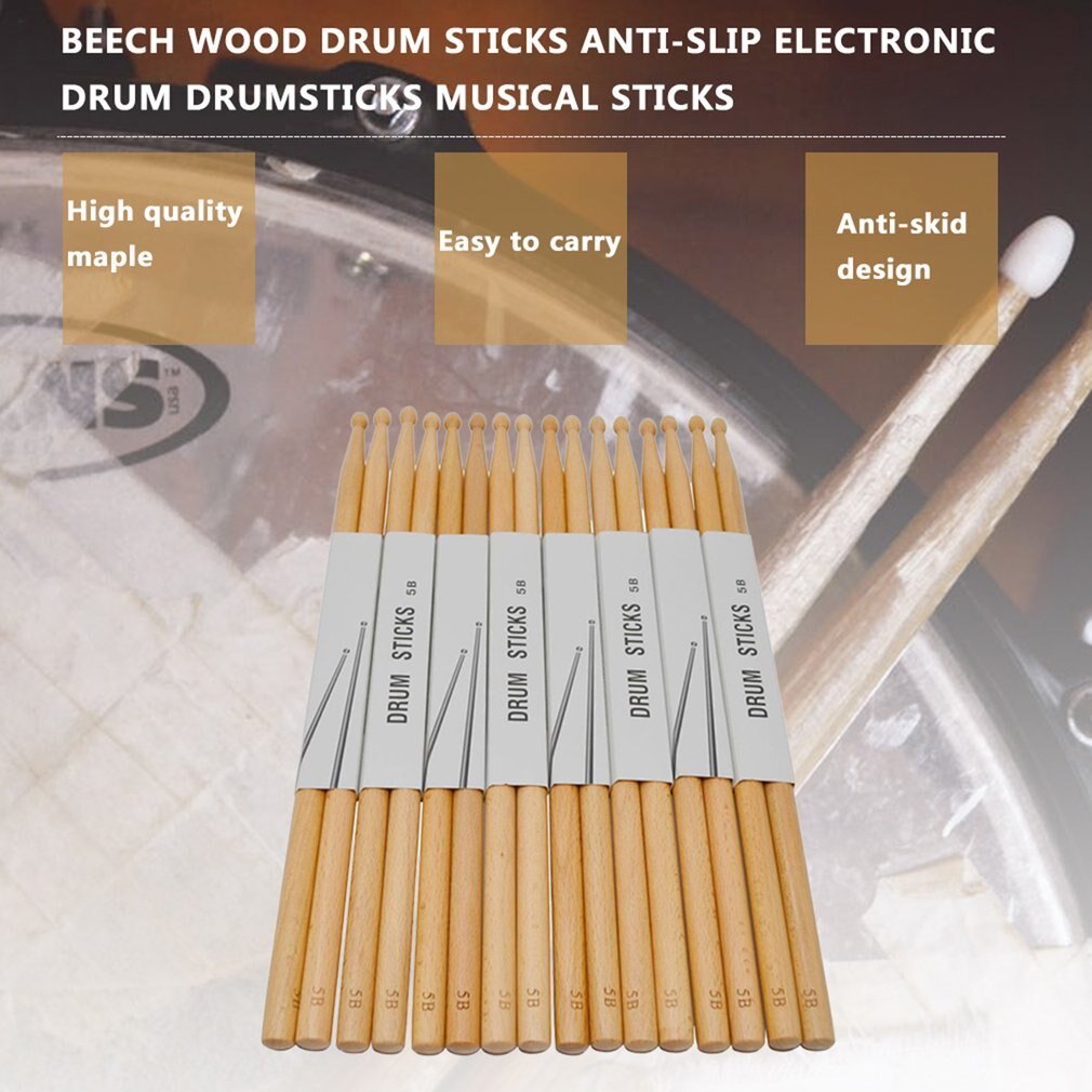 1Pc Drumstick 5B Drumstokken Anti-Slip Hard Professionele Essenhout Drum Sticks Muziekinstrument Muziek Band Accessoires