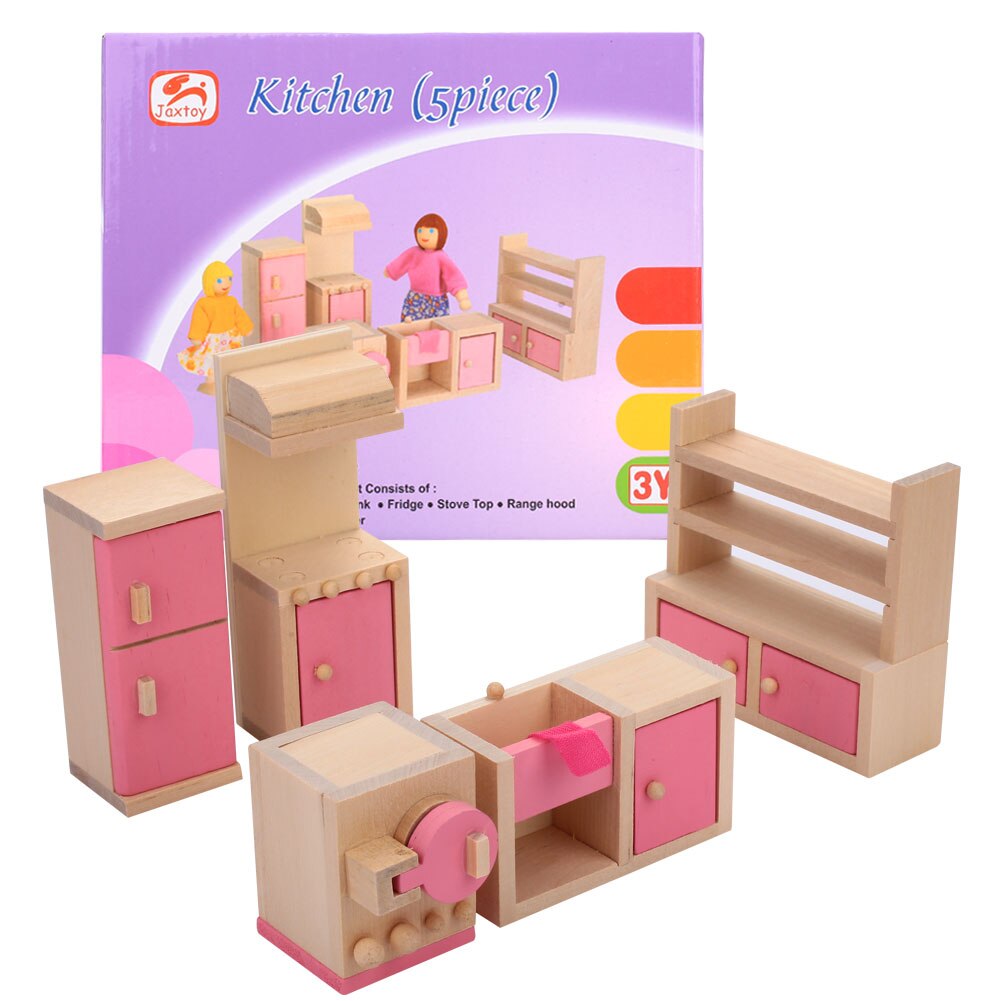 Puppe Restaurant Puppenhaus Küche Mini Möbel Holz Farbe Dekor Sammlung Innenausstattung Puppenhaus Spielzeug: Küche