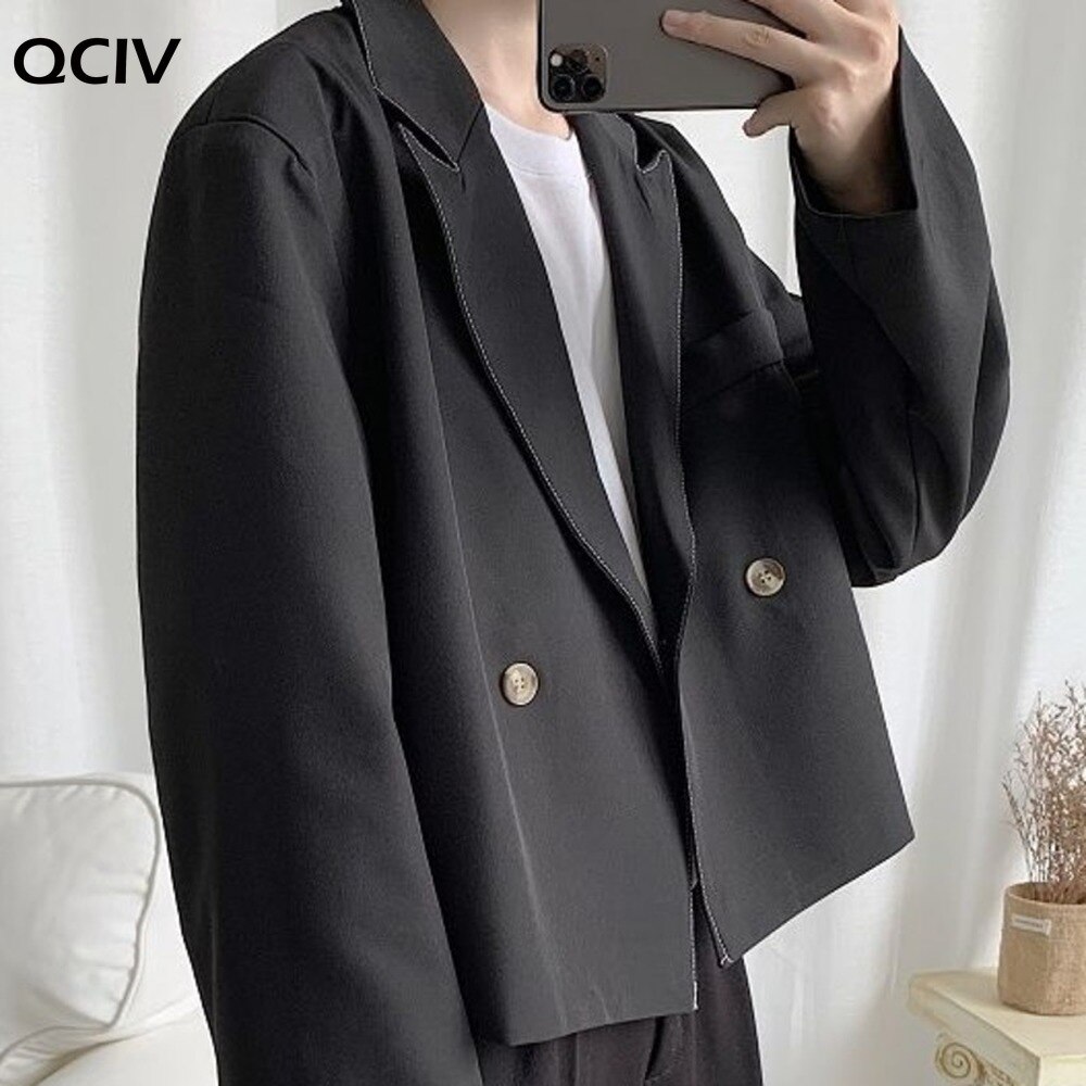 Chaqueta corta de estilo coreano para hombre, Chaqueta de vestir informal de Color sólido a la , ropa de calle suelta, traje de negocios, otoño
