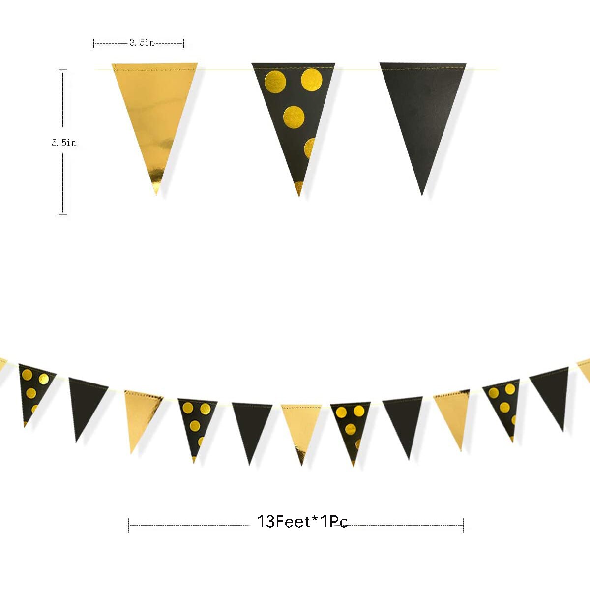 Black Gold Foil Polka Dot Pennant Banner Paper Triangle Flags Bunting Garland for Wedding Baby Shower Birthday Party Decorations: Gold Black