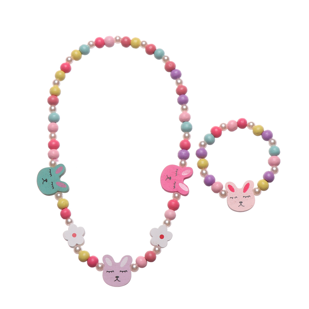 1 sæt pige perler legetøj halskæde armbånd sommerfugle blomster børn håndlavet halskæde tilbehør prinsesse smykker børn: En kanin