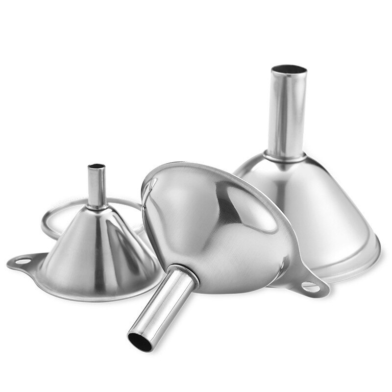 Juego de embudo pequeño de acero inoxidable 3 piezas Transferencia de aceites esenciales líquido filtro embudo para herramientas de cocina del hogar: Default Title